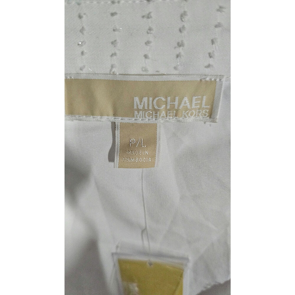 Michael Michael Kors White Tie Button Front Fit & Flare Dress Petite L NWT - Picture 8 of 8